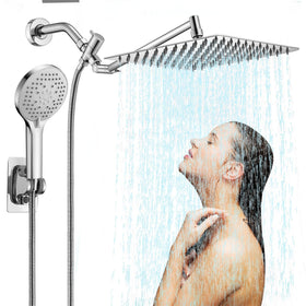 Jafeton 10-inch square rain shower head delivers wide coverage and chrome finish.