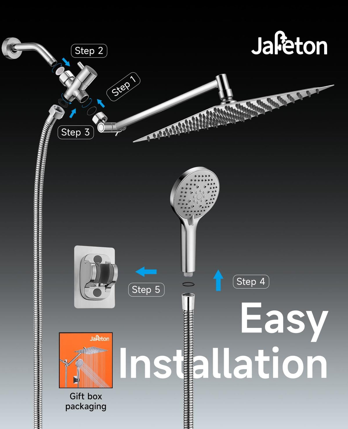 Jafeton easy installation with standard 1/2-inch thread compatibility.