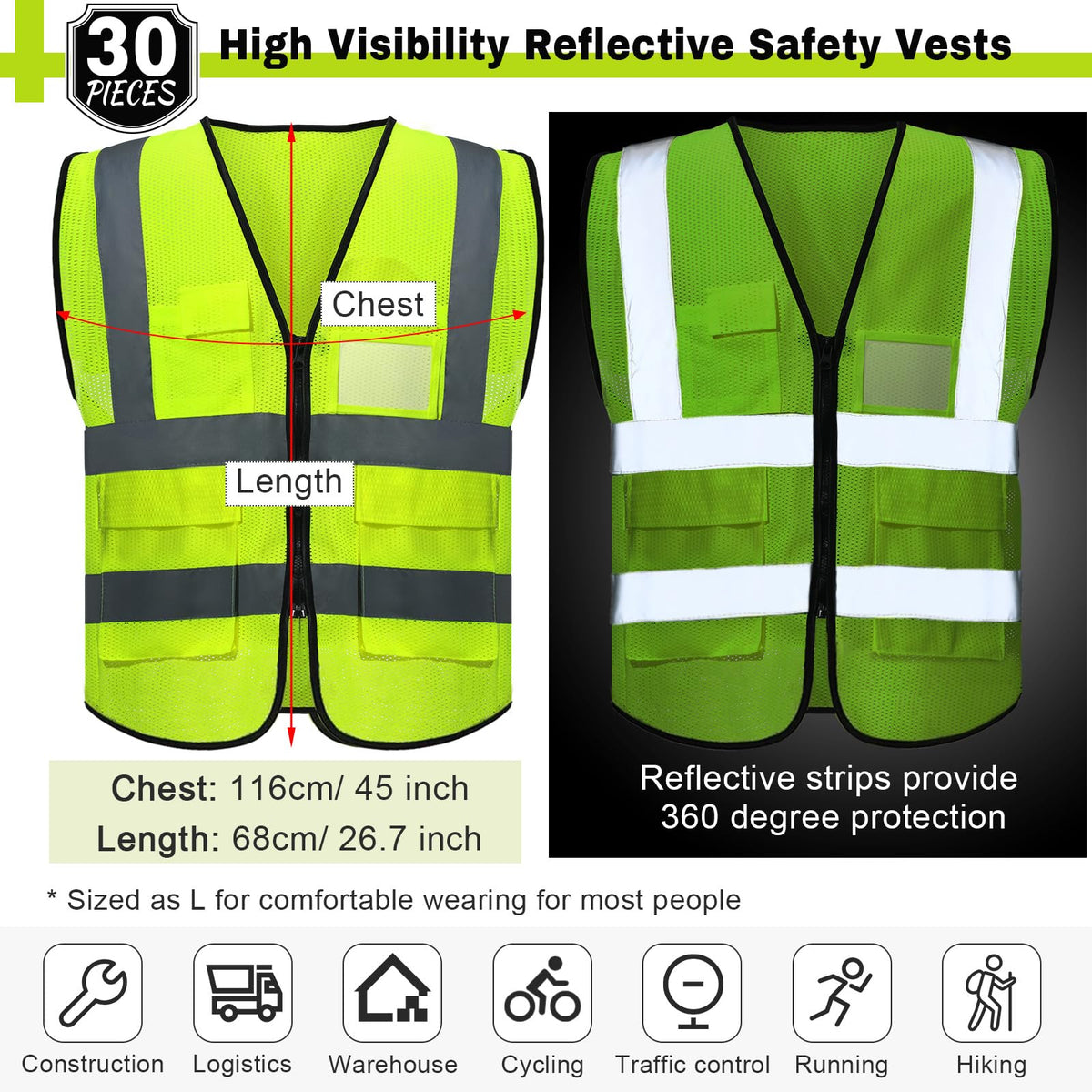JaGely reflective vest offers 360-degree visibility for low-light work.