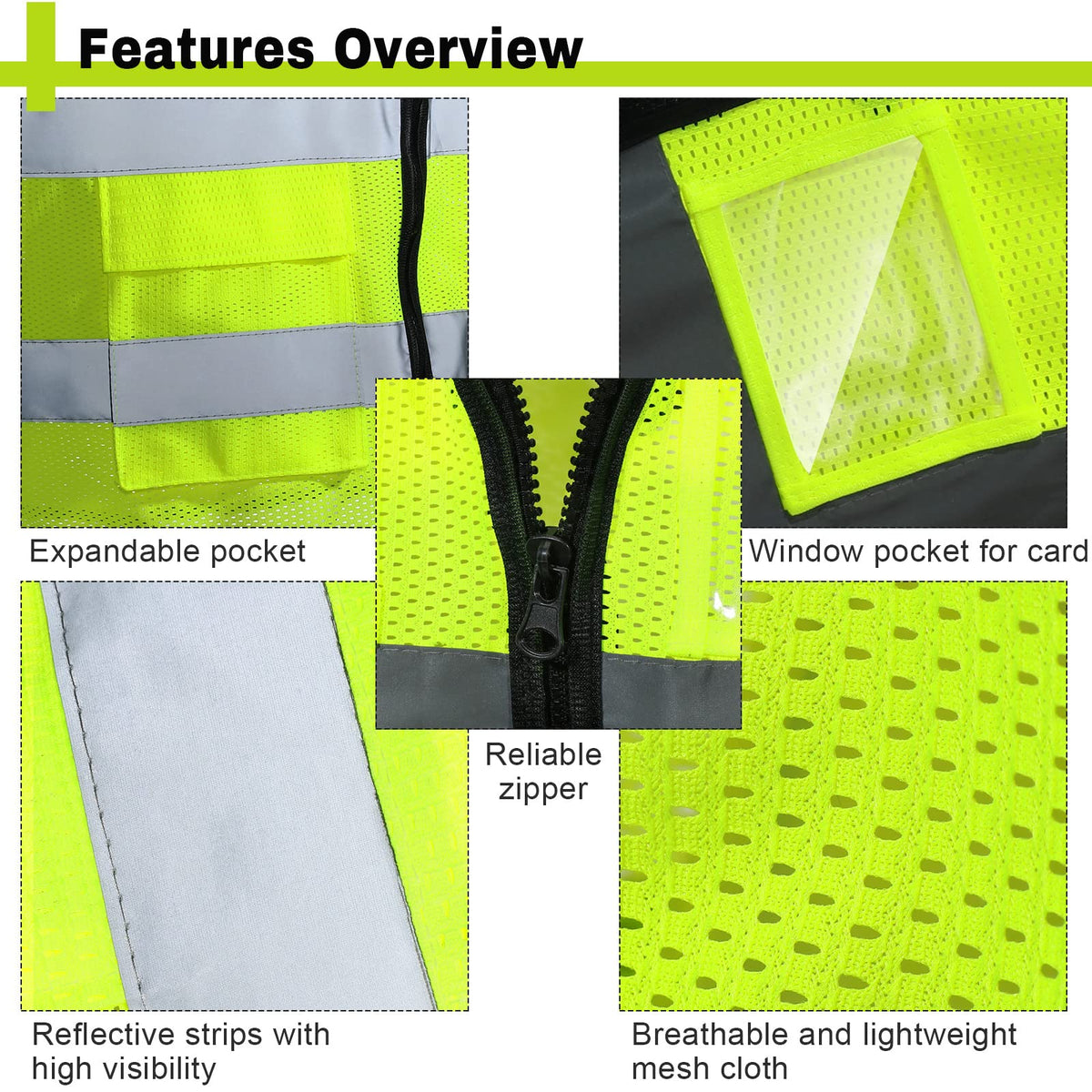 JaGely high-vis vest features a multi-pocket design for tools and IDs.
