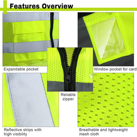 JaGely high-vis vest features a multi-pocket design for tools and IDs.