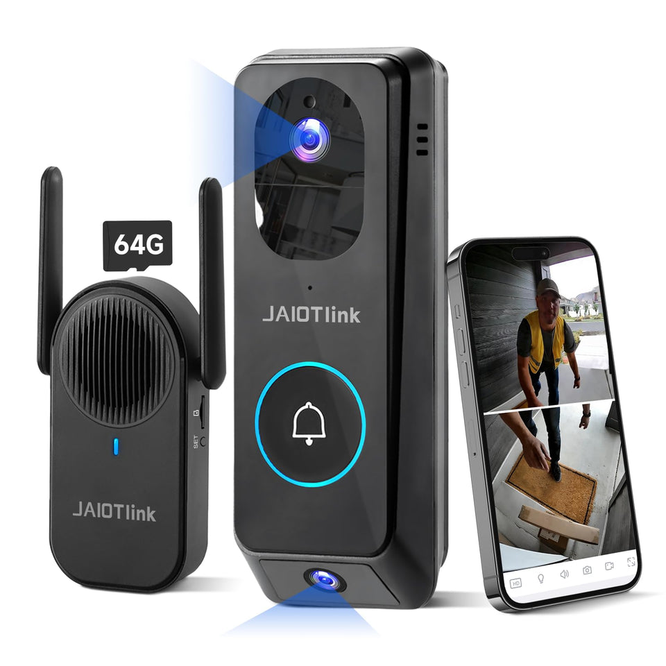 JAIOTlink 2K dual-lens doorbell front view with wide coverage and clear faces