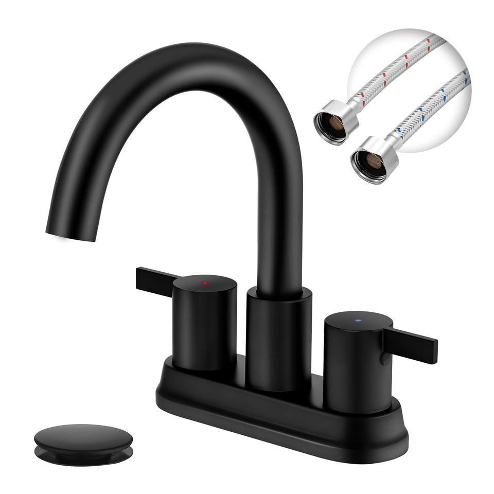 JAKARDA two-handle bathroom faucet in matte black; easy assembly for 4-inch centers.