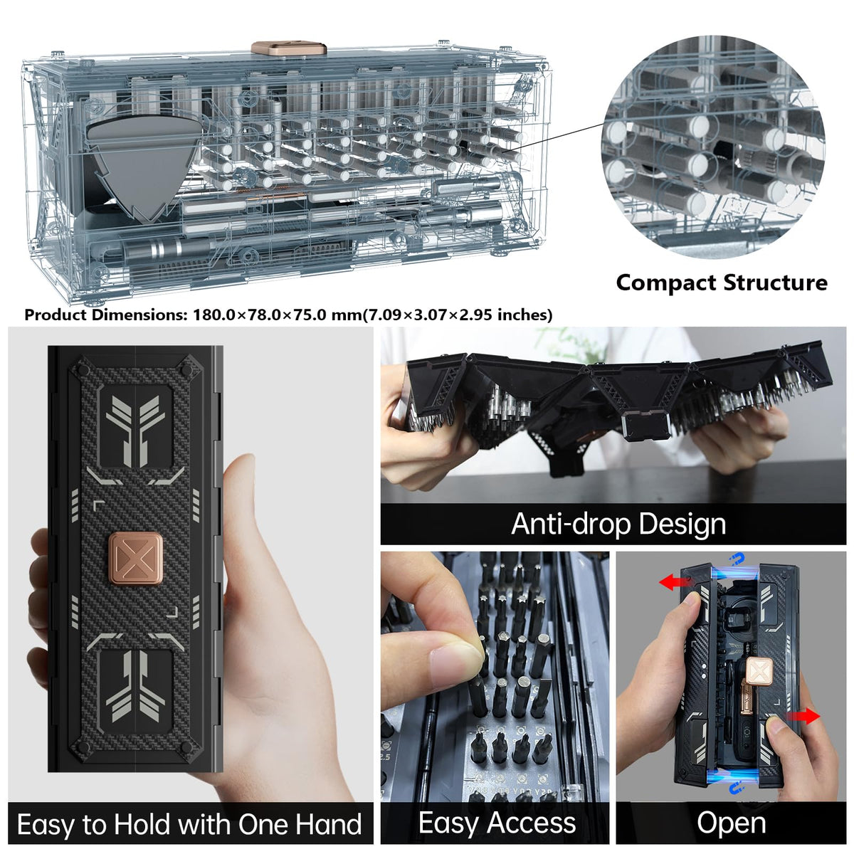 JAKEMY 160 magnetic bits organized in four compartments for quick access