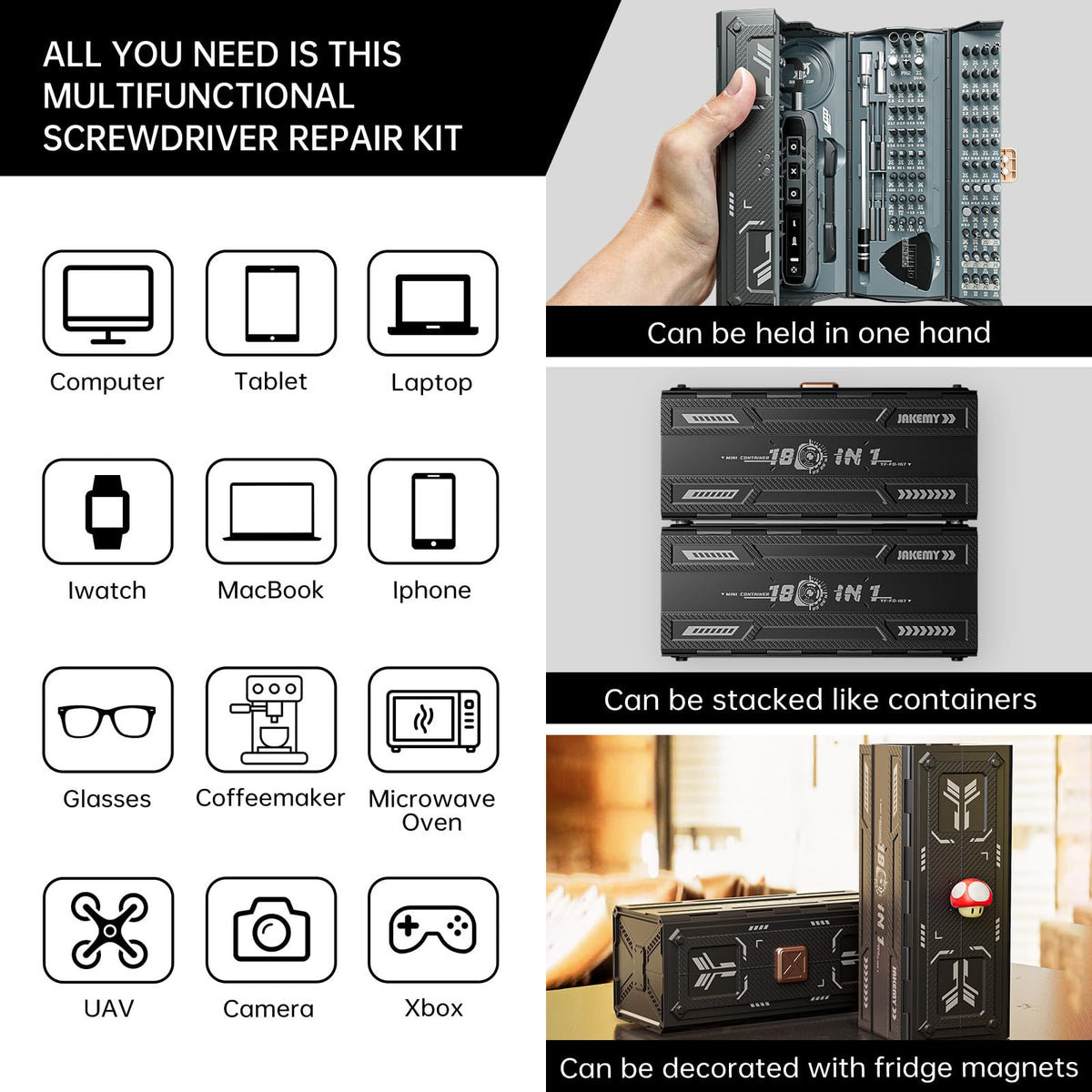 JAKEMY smart 3-torque cordless screwdriver in hand for delicate tasks.