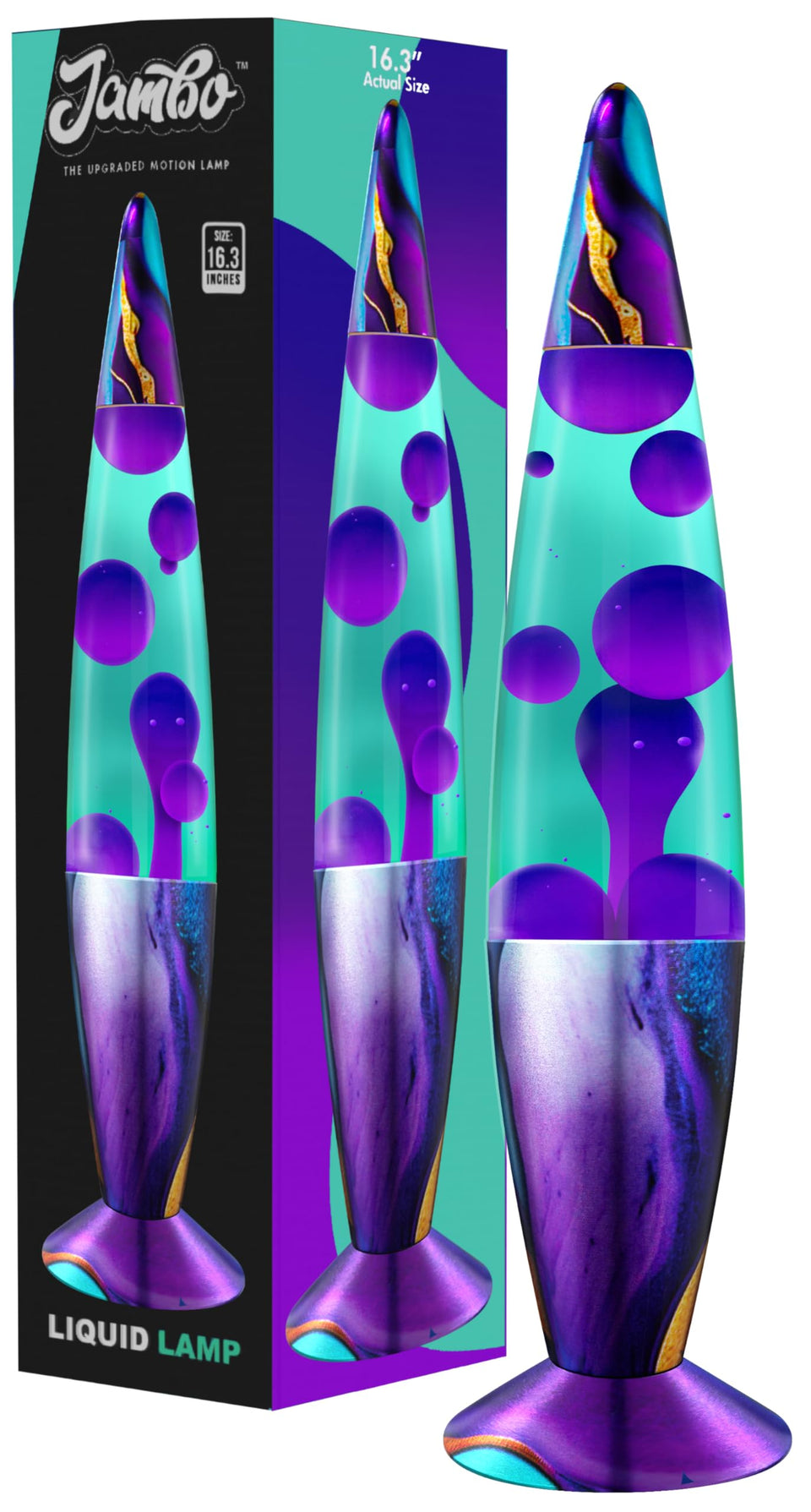JAMBO 16-inch lamp teal purple wax with dynamic motion for calming ambiance