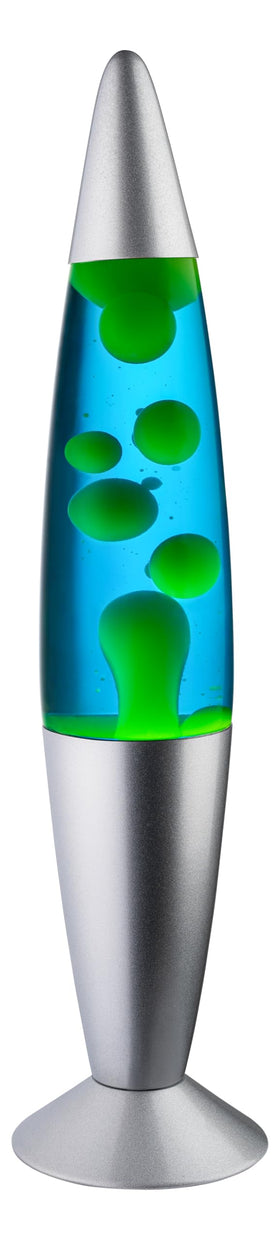 JAMBO Bezalm 16-inch lamp with blue liquid in motion for calming ambiance.