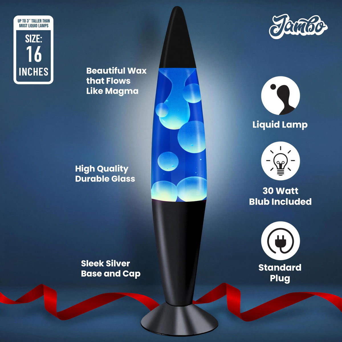 JAMBO desk lamp blue wax motion illuminates workspace.