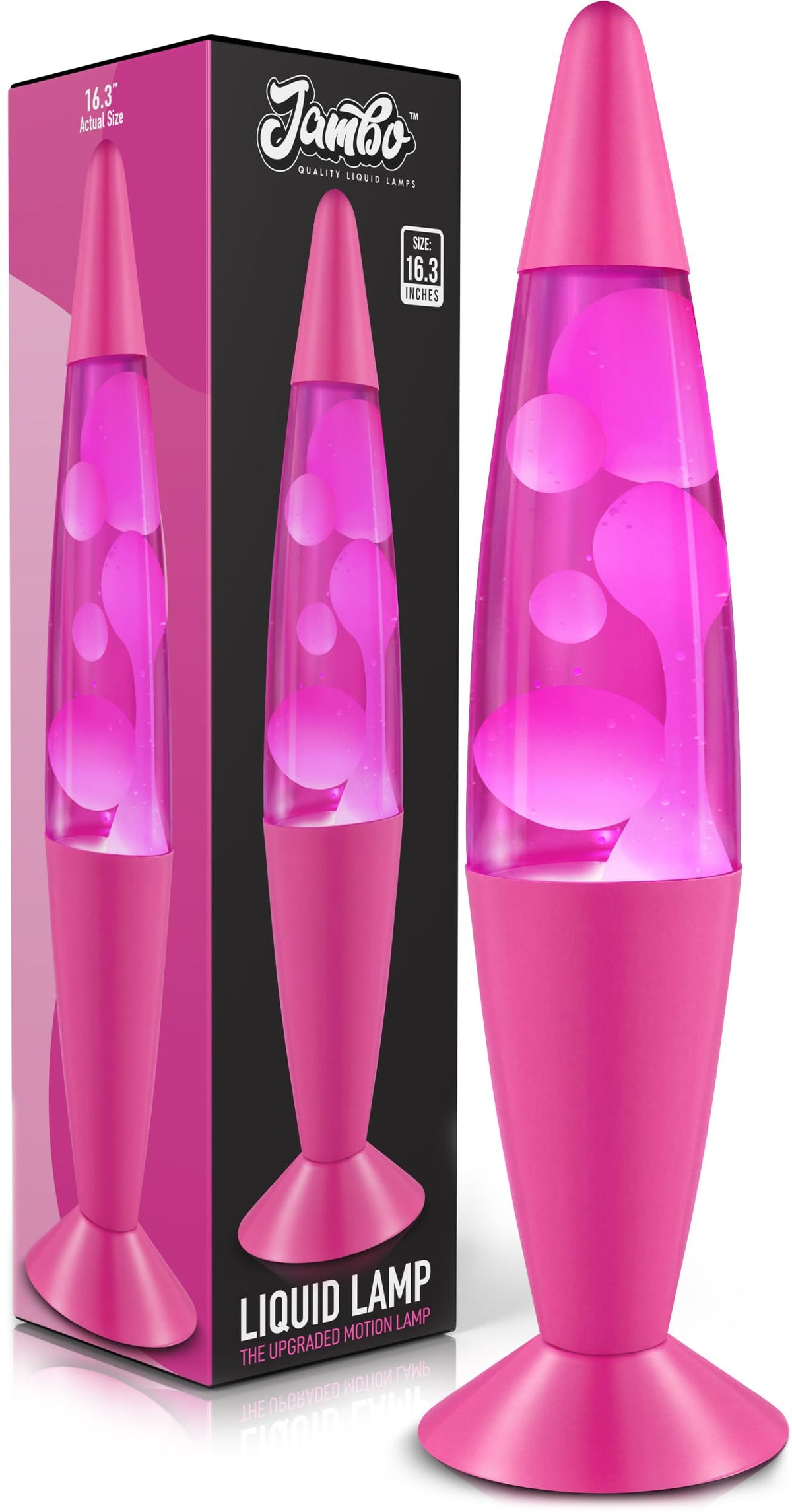 JAMBO liquid lamp pink wax flow creates soothing ambient light.