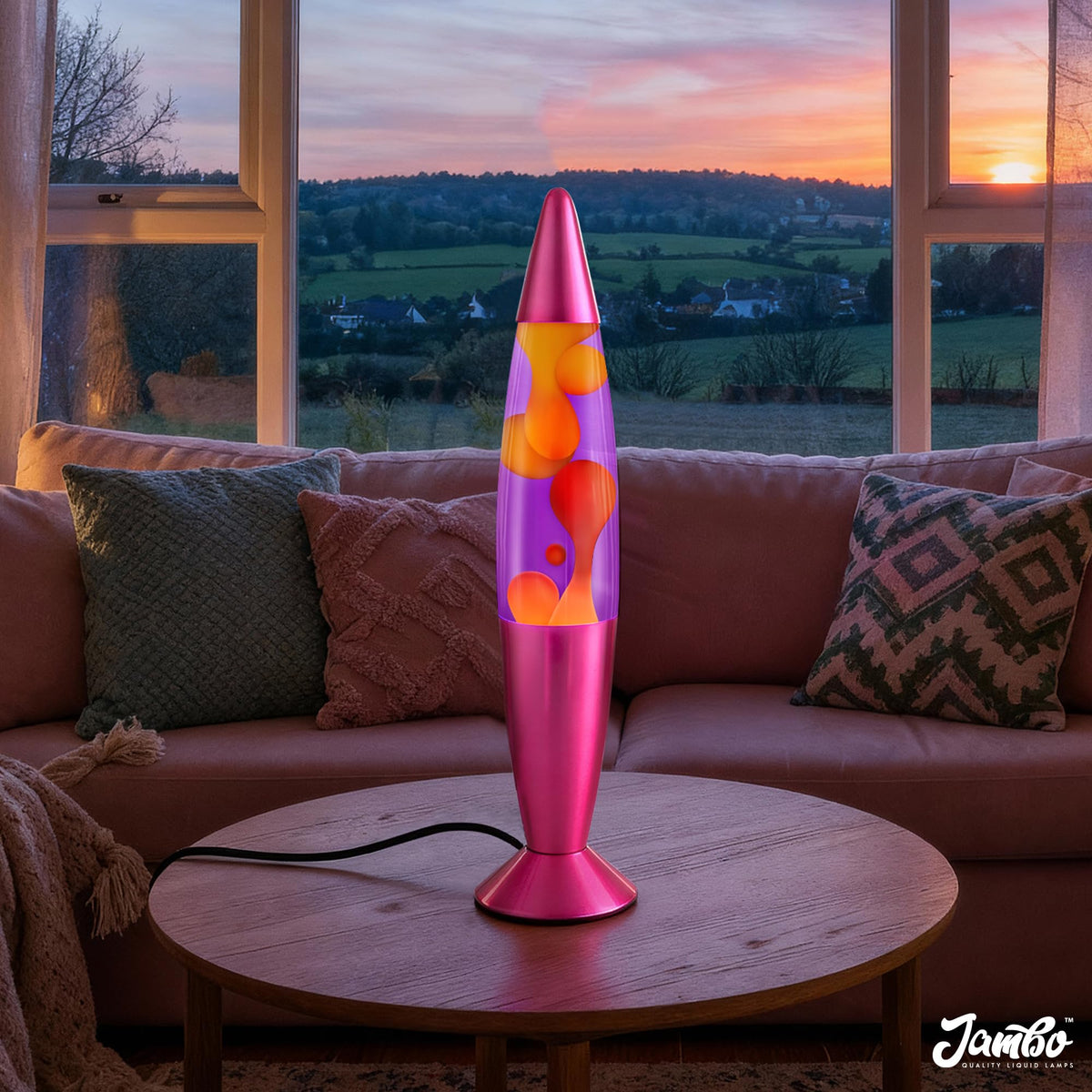 JAMBO liquid lamp yellow wax rise offers calming motion for post-work relaxation.