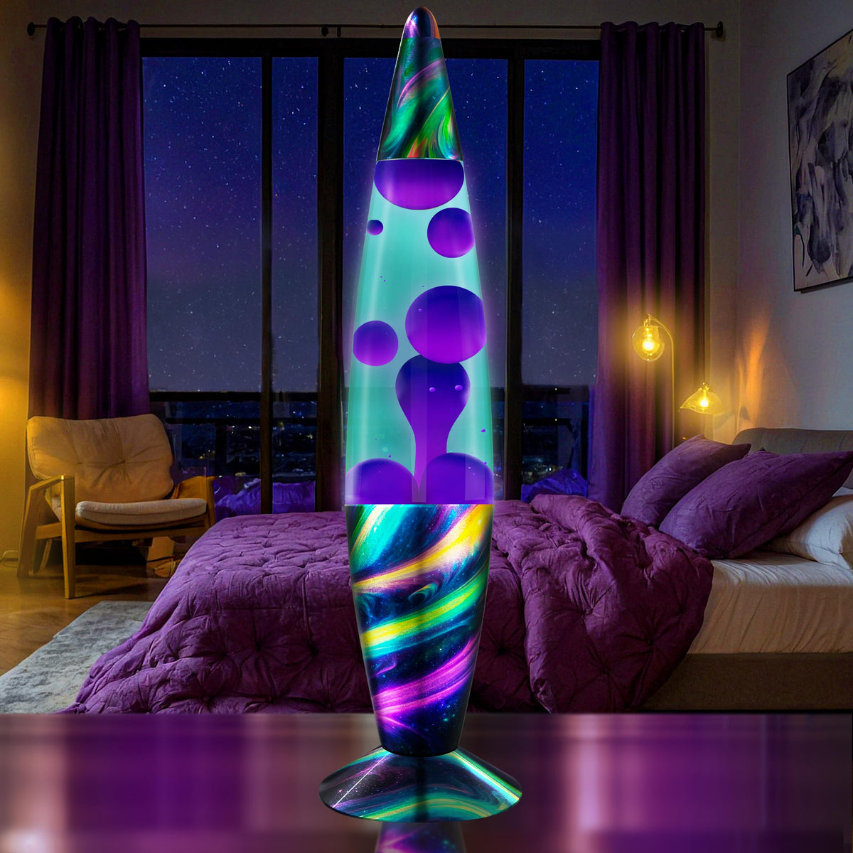 JAMBO purple wax flow creates mesmerizing motion for relaxation.