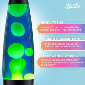 JAMBO blue lamp reveals yellow-green wax rising and falling for relaxing visuals.