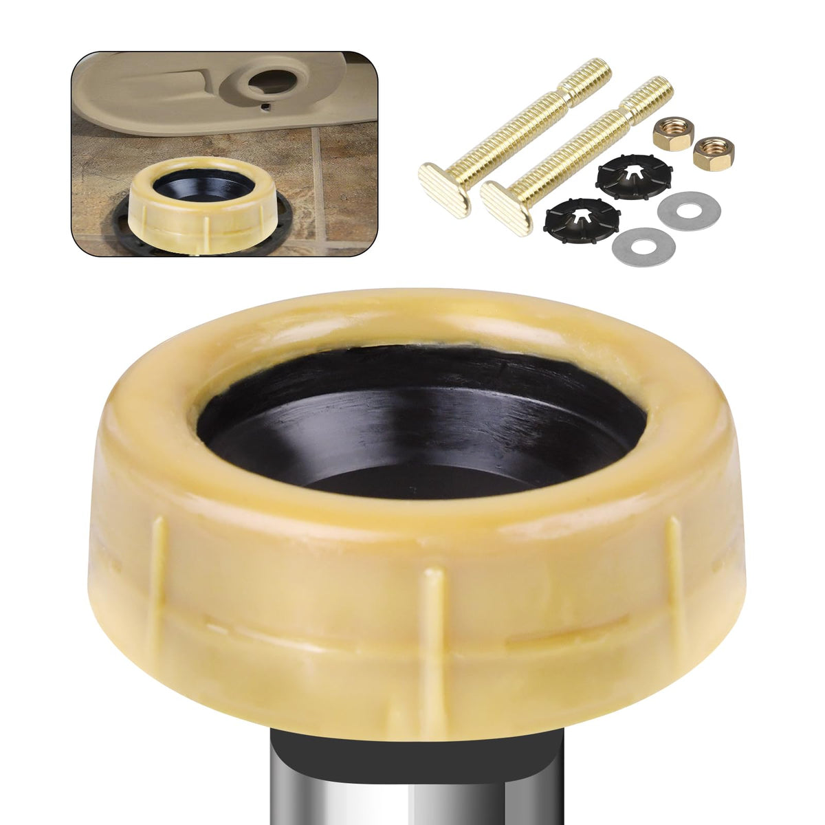 Jamini extra thick wax ring assembly creates a secure leak-free seal.