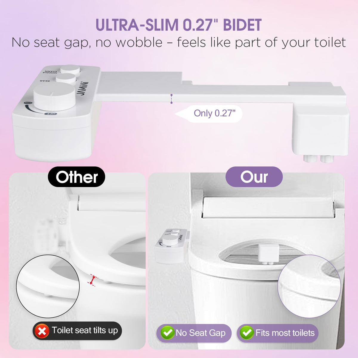 Jamini Ultra-Slim Bidet installation kit highlights simple setup.