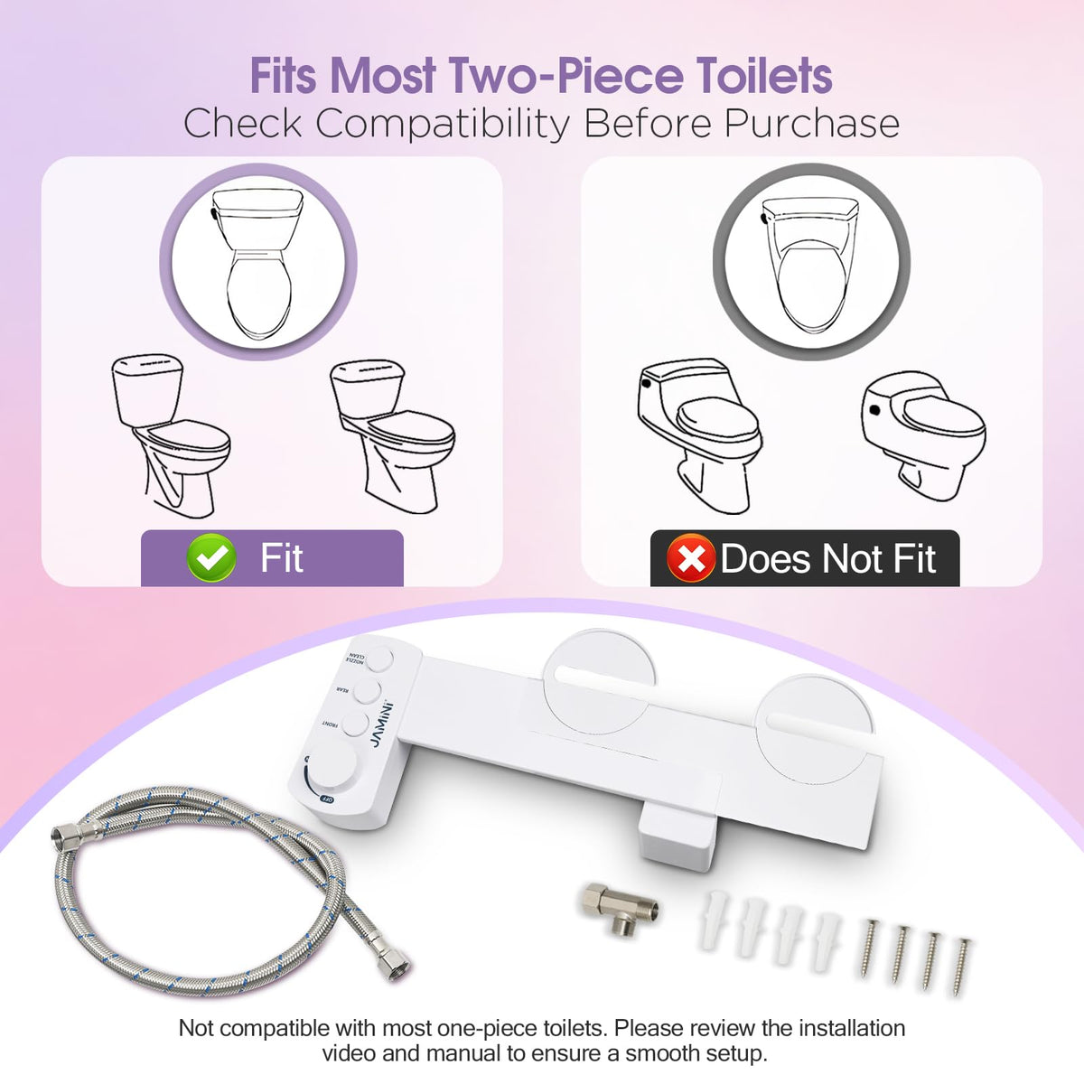 Jamini Ultra-Slim Bidet low-profile 0.28 inch fits most toilets.
