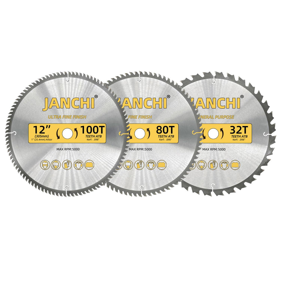 Janchi 3Pack 12in Miter Blades 32T for general cuts with clean edges