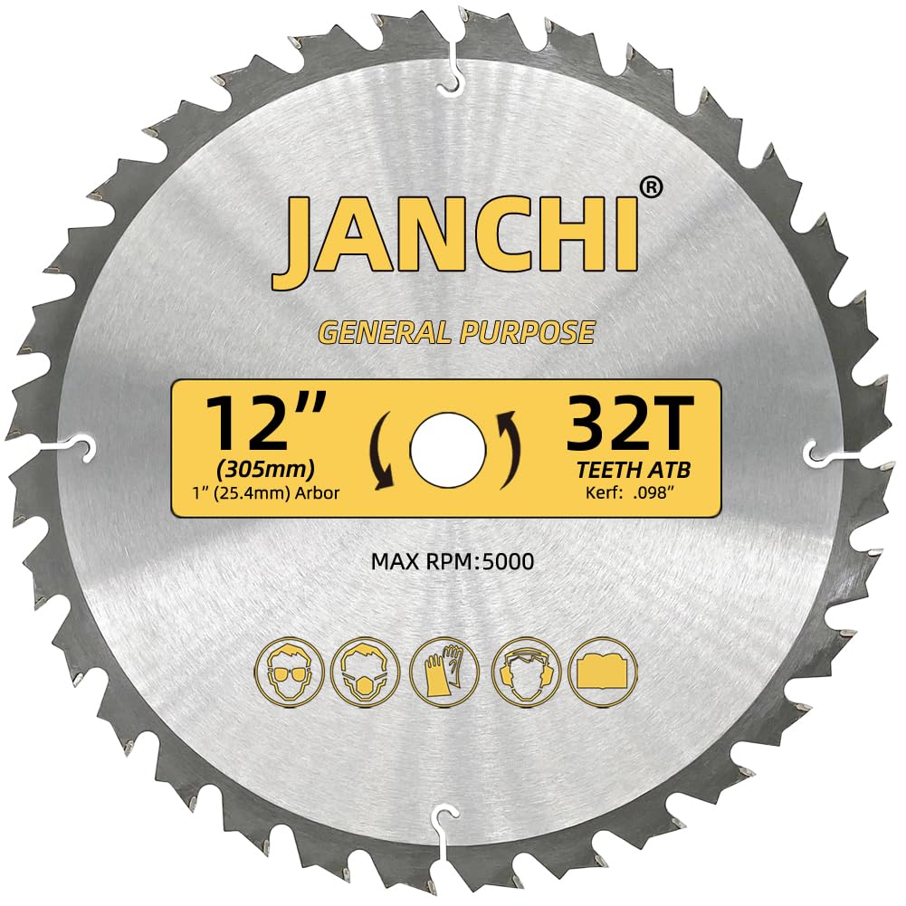 Janchi 3Pack 12in Miter Blades 80T for fine finishes on wood and plywood