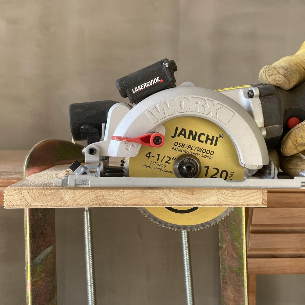 Janchi blade cutting vinyl siding for fast, smooth cross-cuts.
