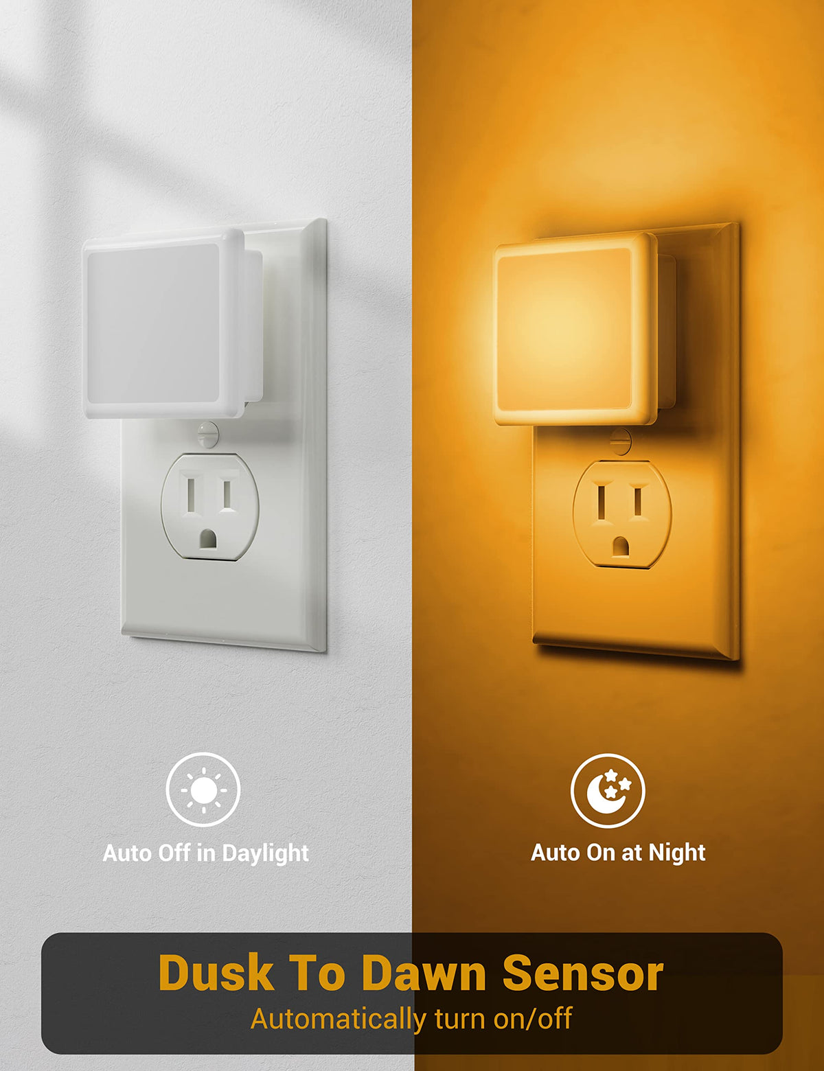 JandCase amber night light with dusk-to-dawn sensor