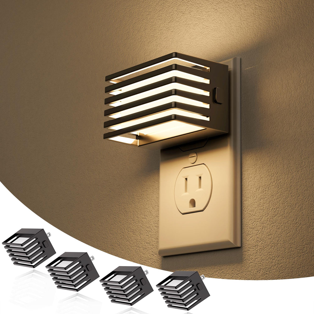 JandCase LED night light four-pack plug-in with warm 3000K glow for bedrooms and hallways