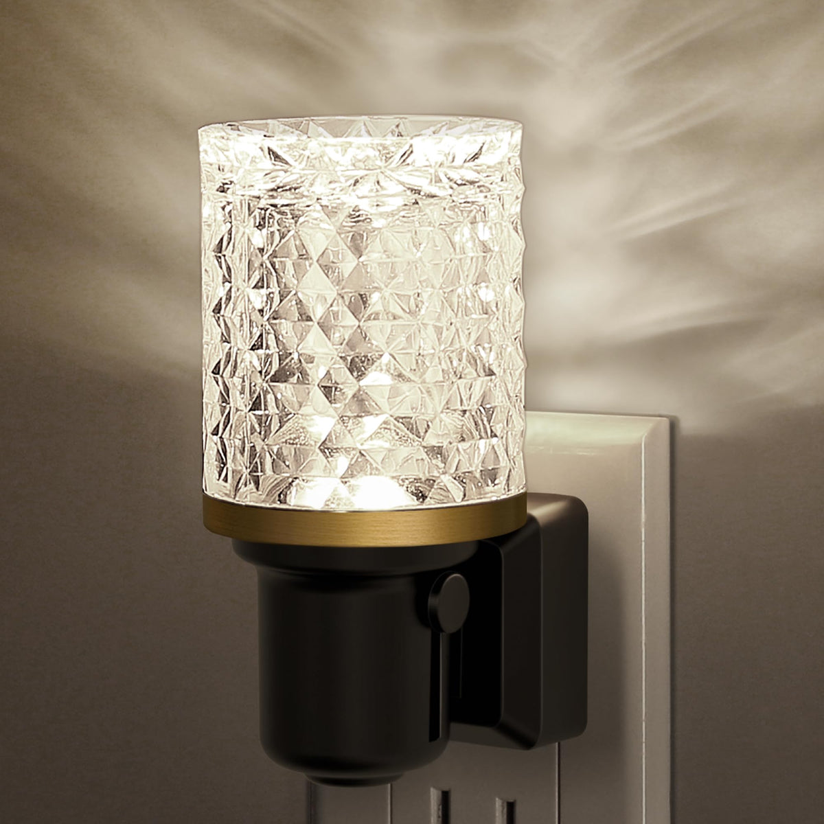 JandCase LED night light with crystal clear design casts decorative glow for ambient safety.