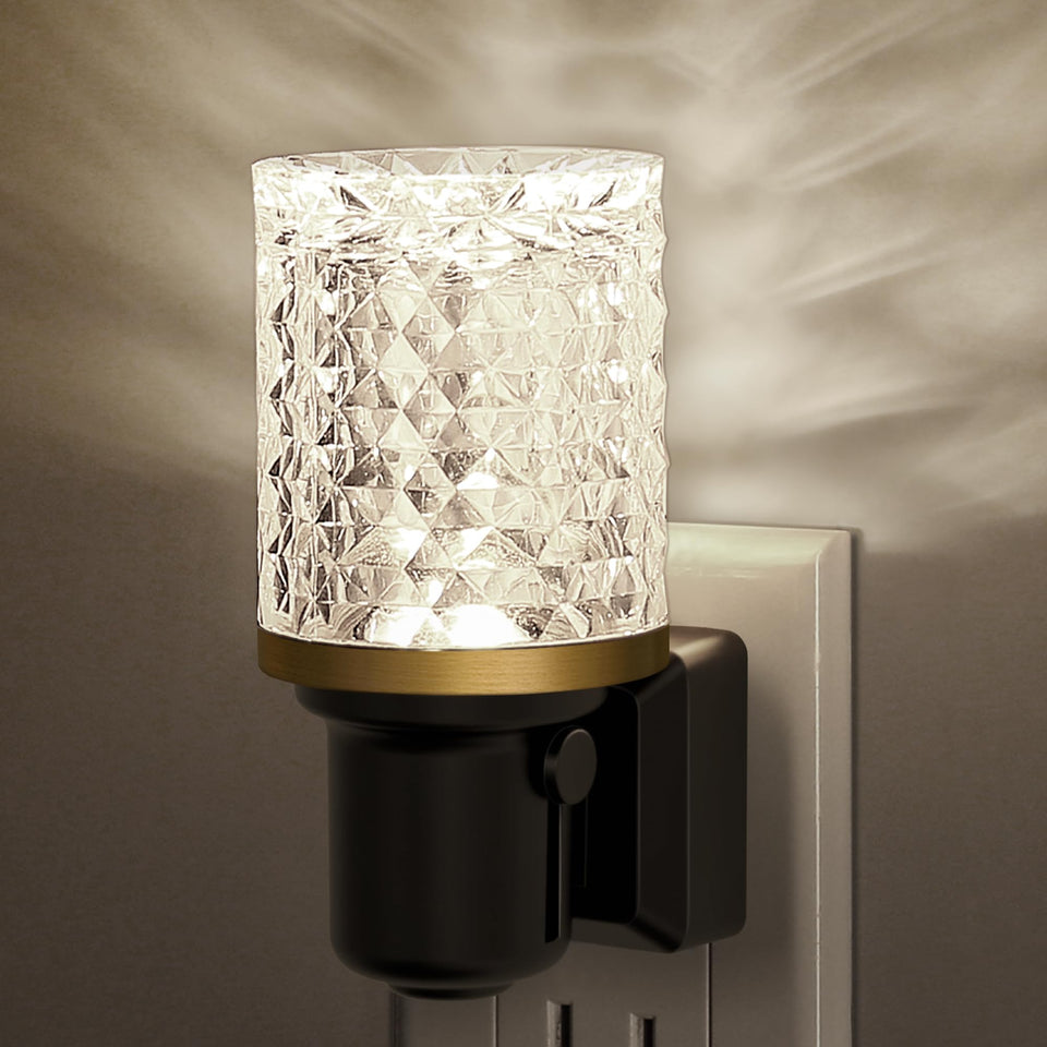 JandCase LED night light with crystal clear design casts decorative glow for ambient safety.