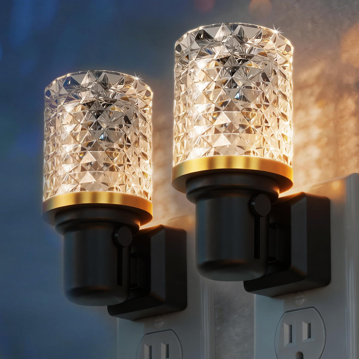 JandCase LED night light with crystal shade creates decorative ambient patterns.