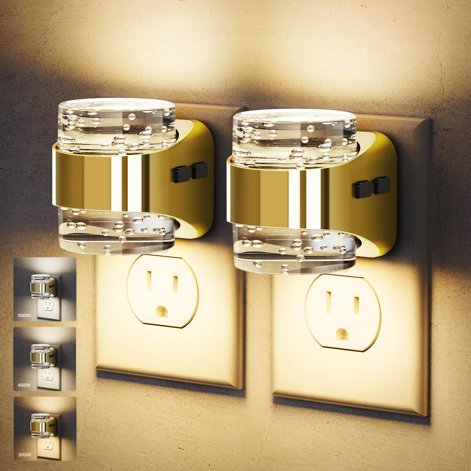 JandCase LED night light with golden bubble design providing warm glow for bedside comfort
