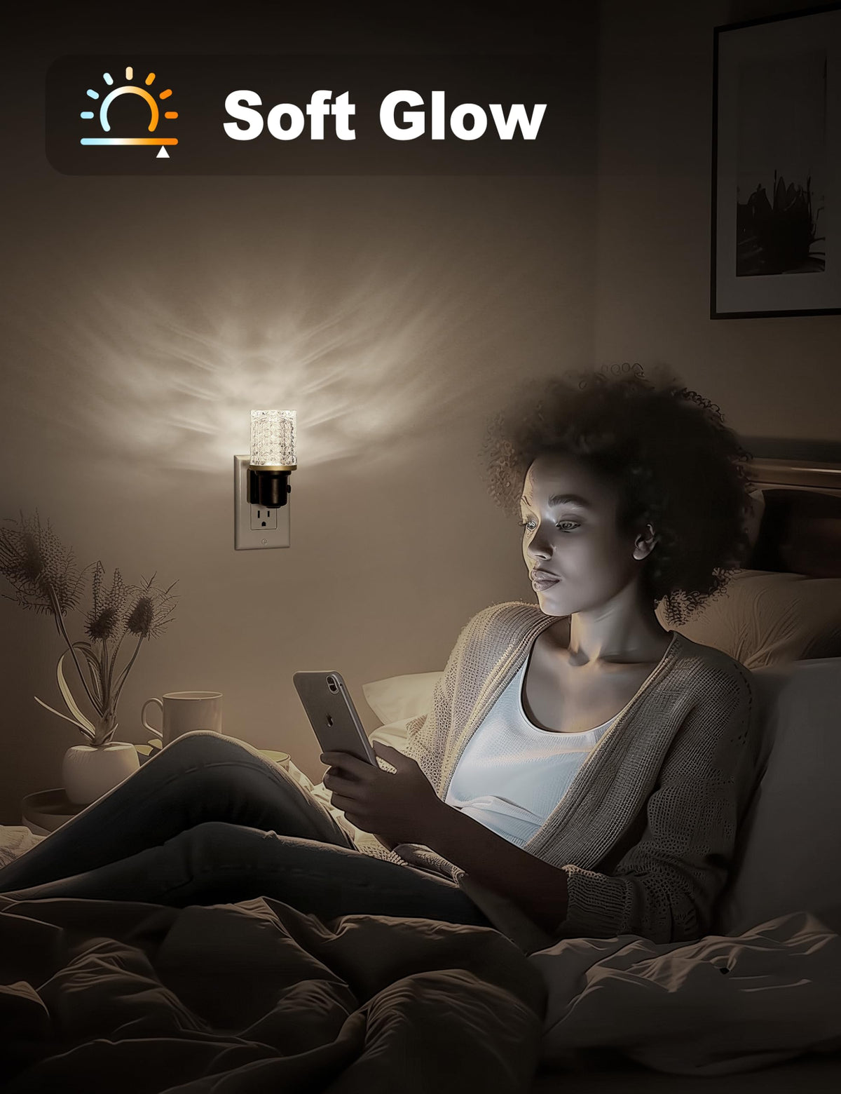 JandCase plug-in wall night light fits in tight spaces without blocking outlets.