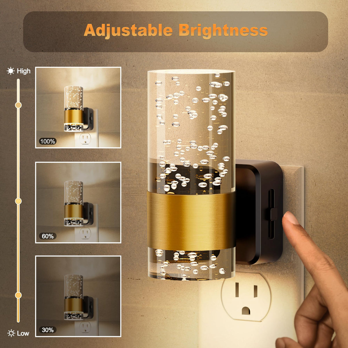 JandCase night light with gold ring accent adds elegant illumination for living rooms.