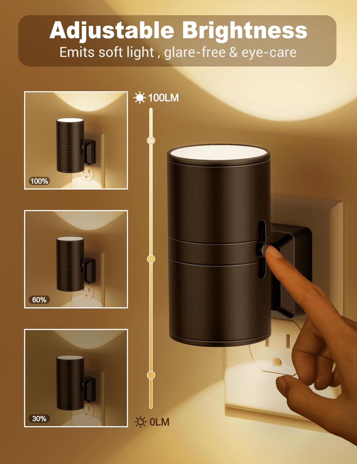 JandCase Night Light wall outlet auto on/off sensor saves energy in hallways