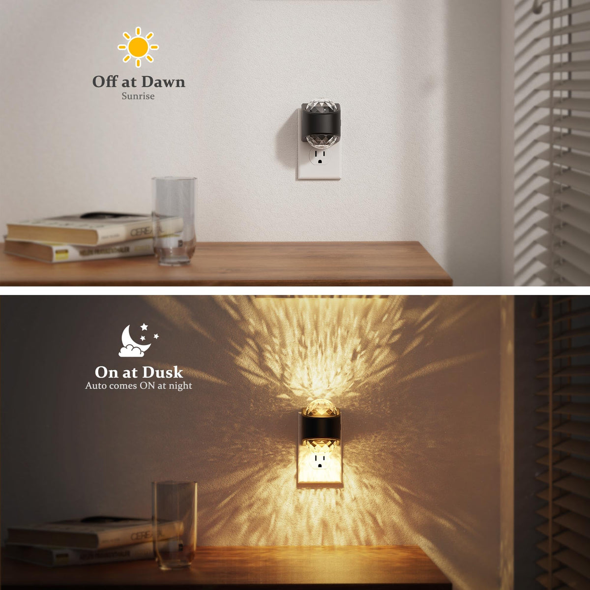 Up-and-down projection creating immersive 360-degree ambiance in rooms