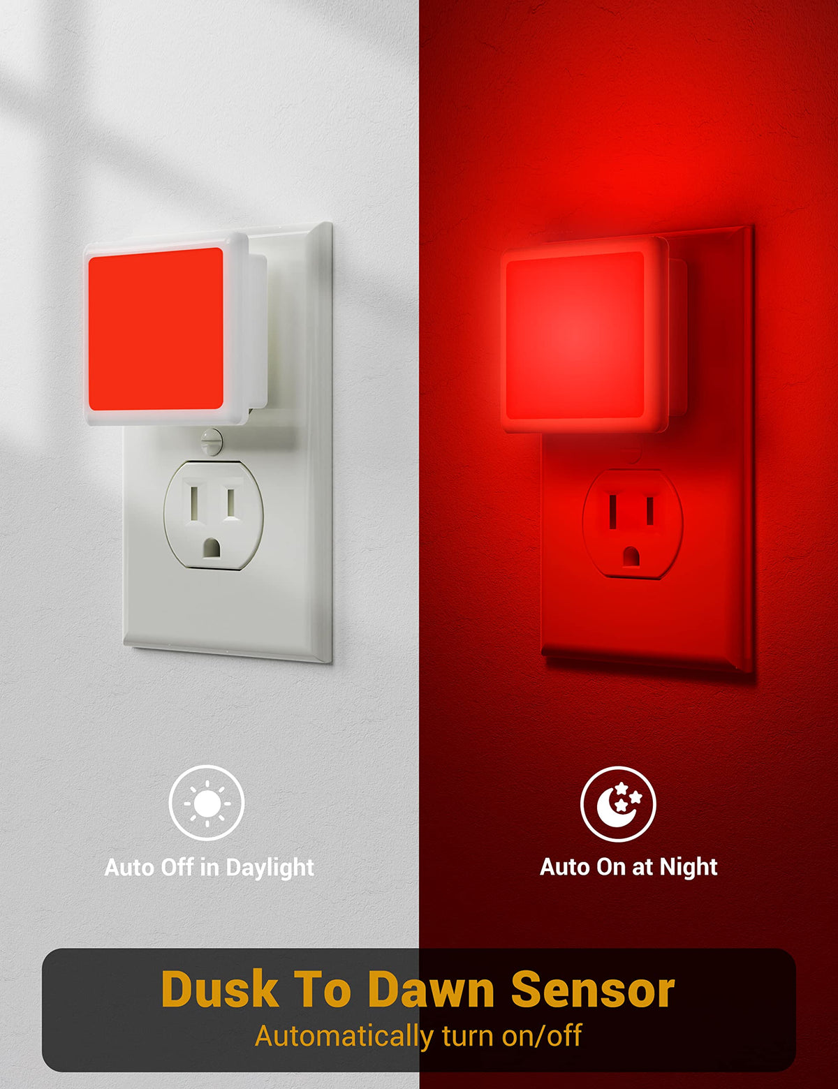 JandCase red night light emits ambient glow ideal for bedrooms and hallways.