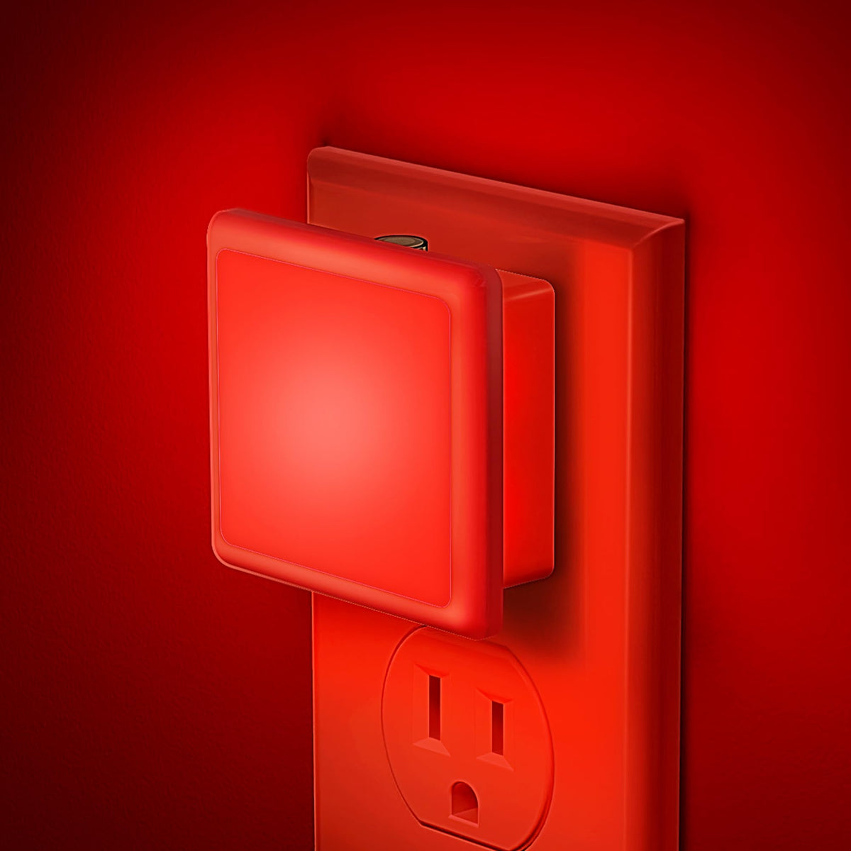 JandCase red night light wall plug 2-pack offering a gentle, mood-enhancing red glow.