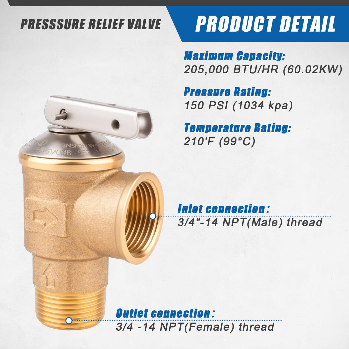 3/4 in IPS connections ensure broad compatibility with residential systems.