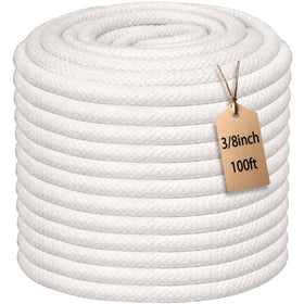 JANJOSN 100 ft braided cotton rope, soft beige finish, perfect for clotheslines and decor.