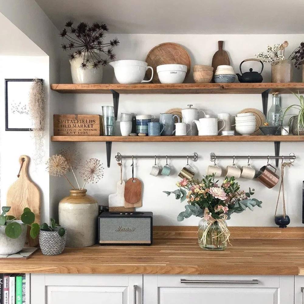 Janyang heavy-duty black iron brackets for wall-mounted rustic shelves