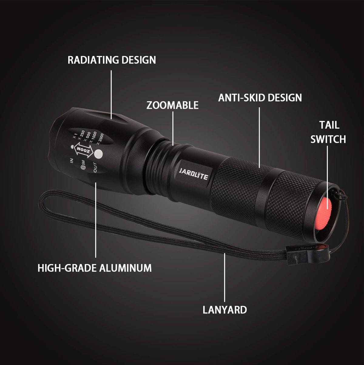 JARDLITE adjustable-focus flashlight offers long-range spotlight and wide floodlight