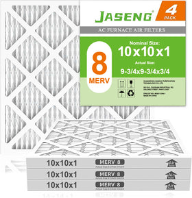 JASENG 10x10x1 furnace filter pack front view improves HVAC filtration coverage.