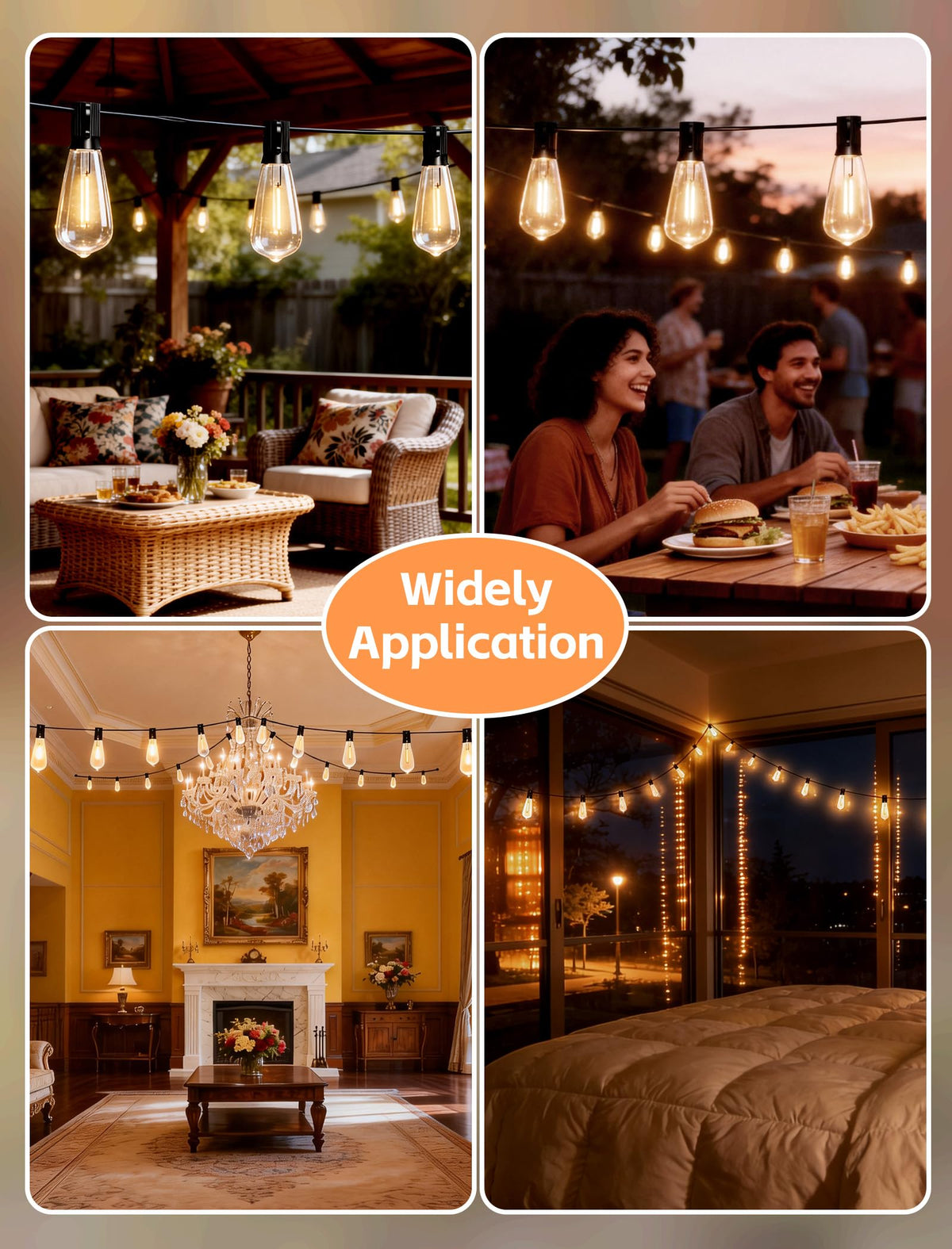 Jasneniebo warm white Edison bulbs ideal for weddings and cozy outdoor spaces.