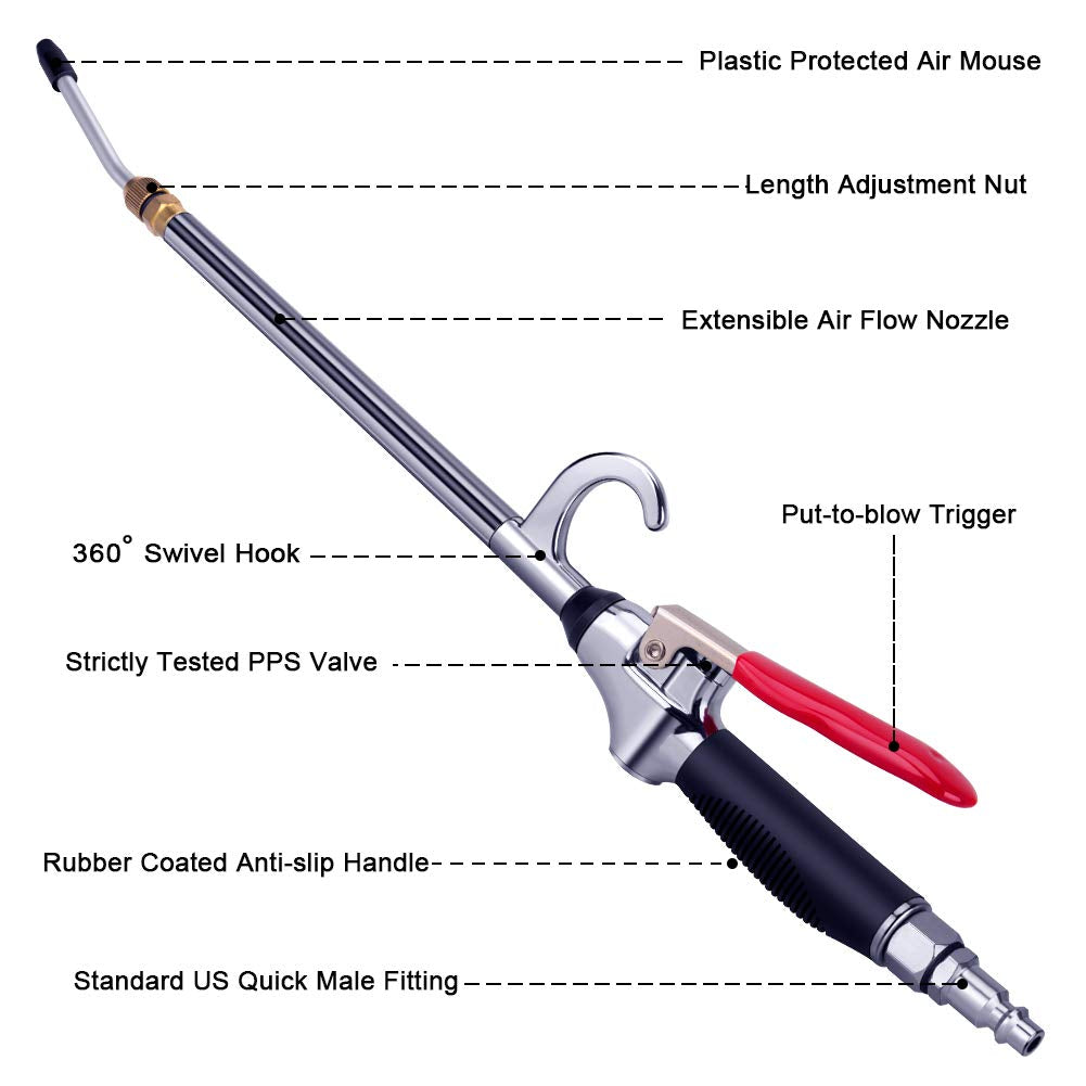 JASTIND extendable 26-inch nozzle reaches tight spaces for thorough cleaning.