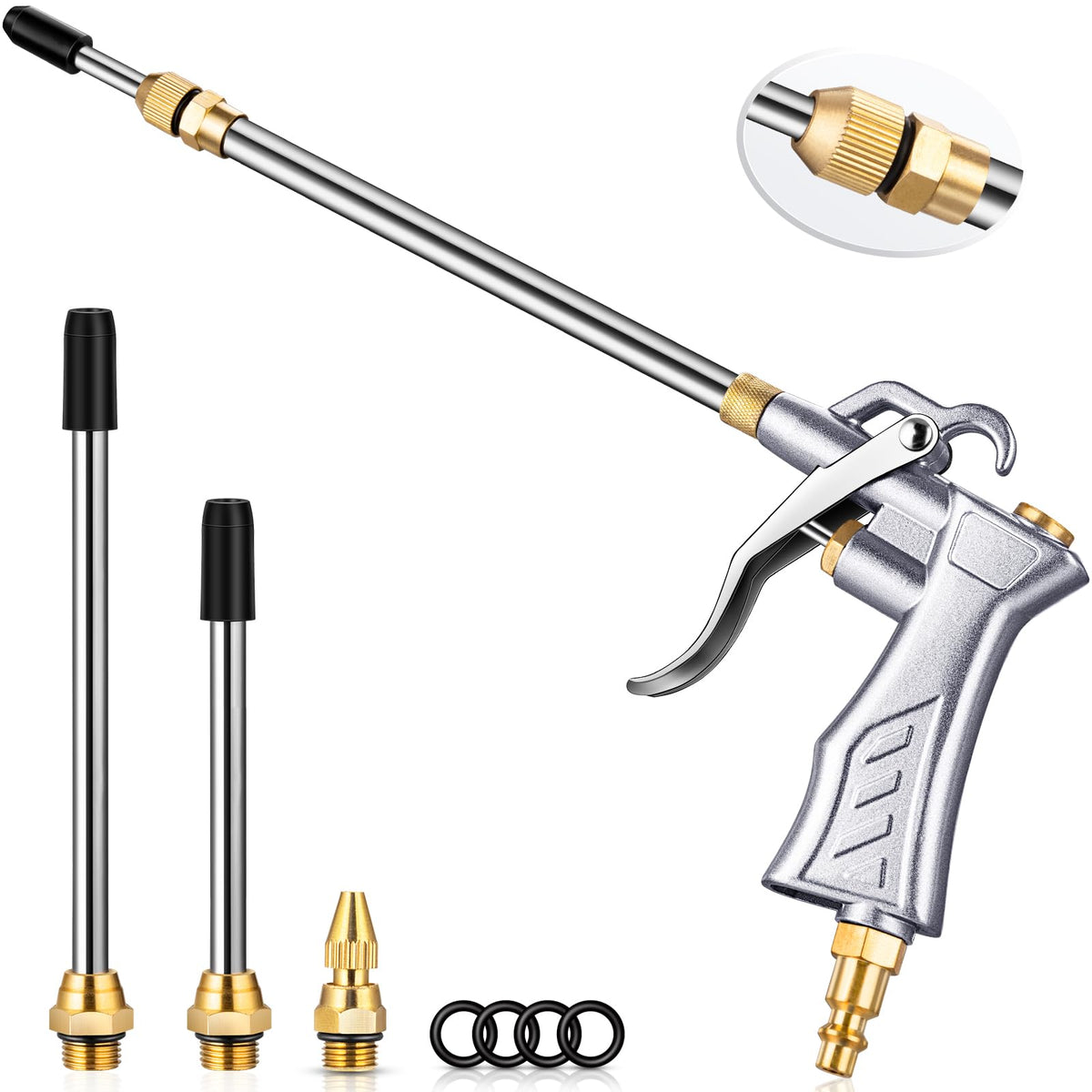 JASTIND blow gun with extended nozzle reaching tight spaces for dust removal