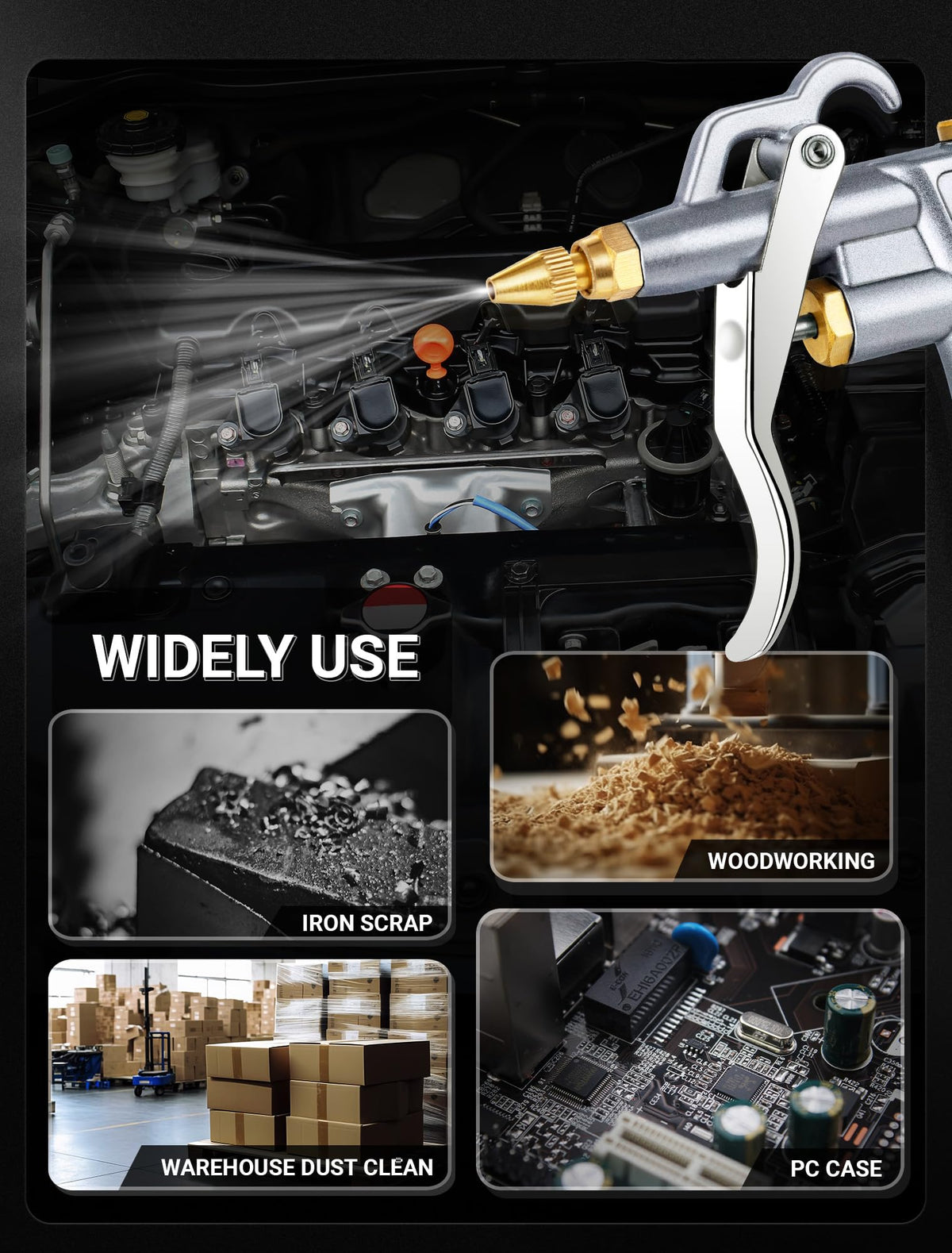 Versatile cleaning tool for cars, engines, and narrow workshop spaces