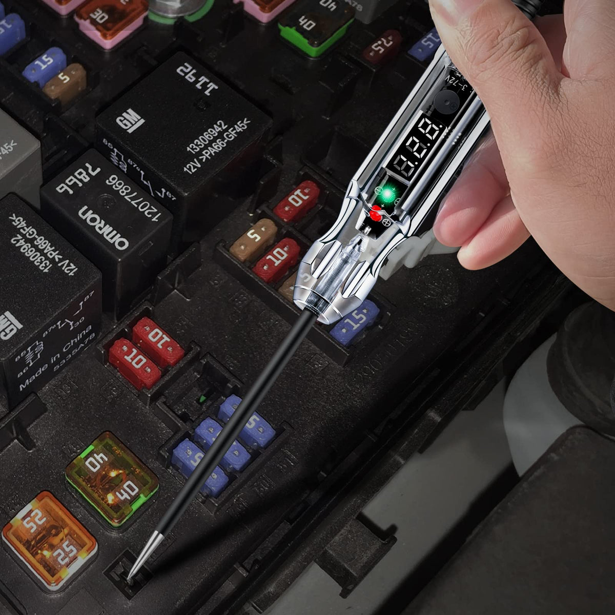 LED digital readout provides clear voltage readings day and night.