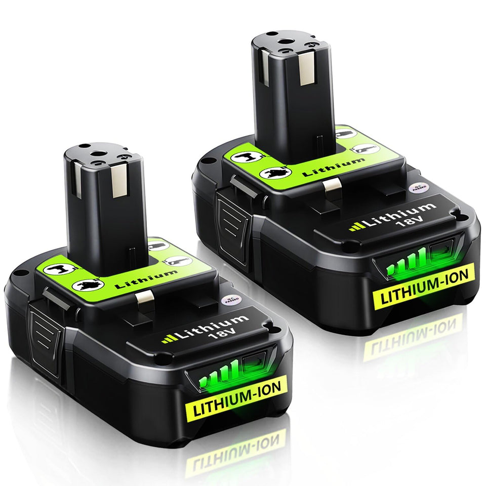 JAUKIST Ryobi 18V battery 2-pack with LED indicator for easy charge monitoring.