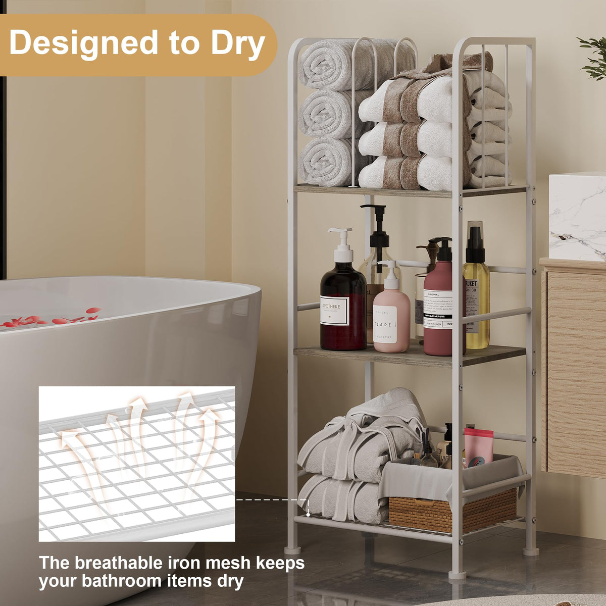 Jautokerdar towel rack bottom shelf for toiletries and skincare