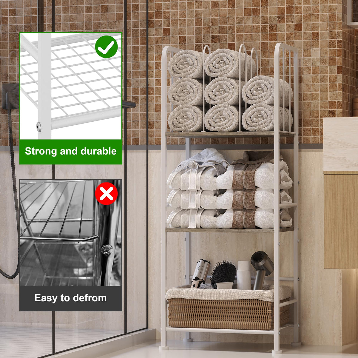 Jautokerdar iron frame with wood accents on towel rack