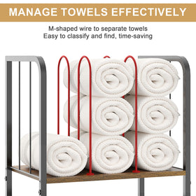 Jautokerdar towel rack with detachable U-shaped dividers for organized towels.