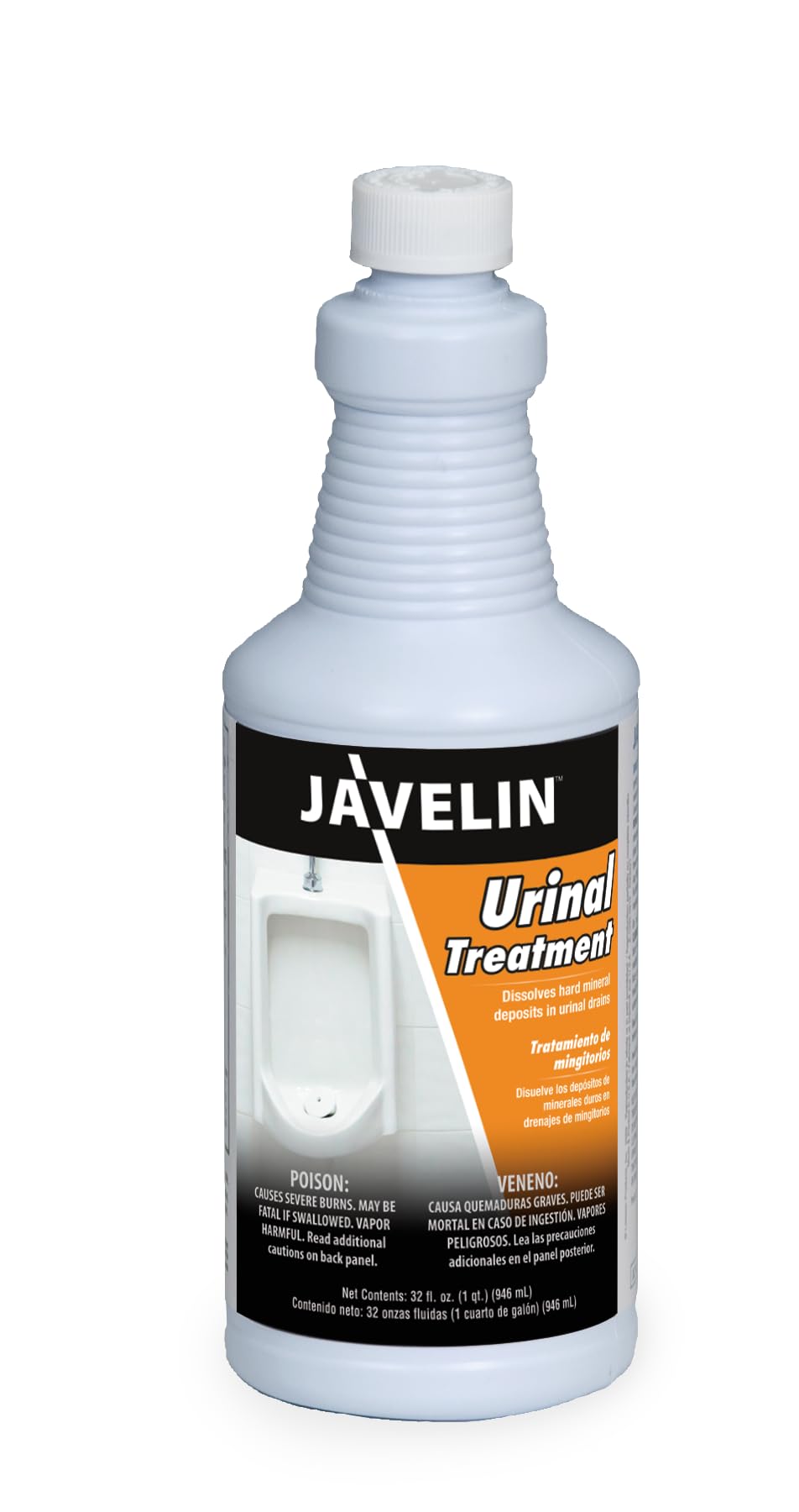 Javelin Urinal Drain Treatment bottle pour demonstrates easy application for odor control