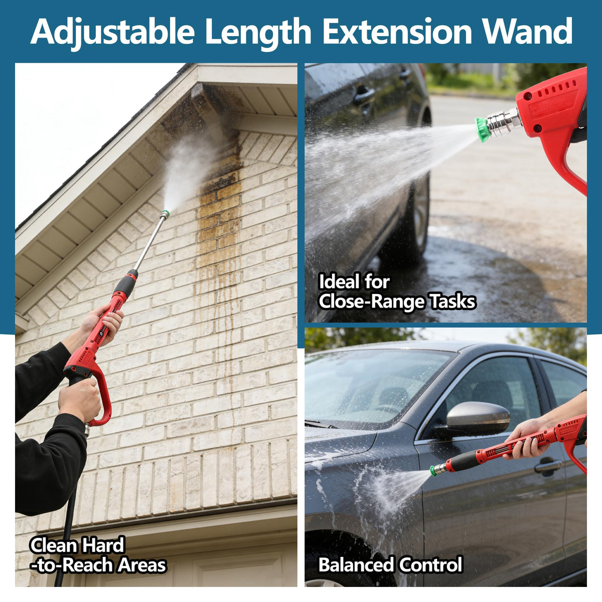 Javneo five-nozzle set displayed for adaptable cleaning angles.